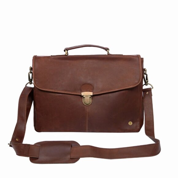 Mahi Leather The Yale Clip-Up Full Grain Adjustable Messenger Bag Brown Satchel - Picture 1 of 10
